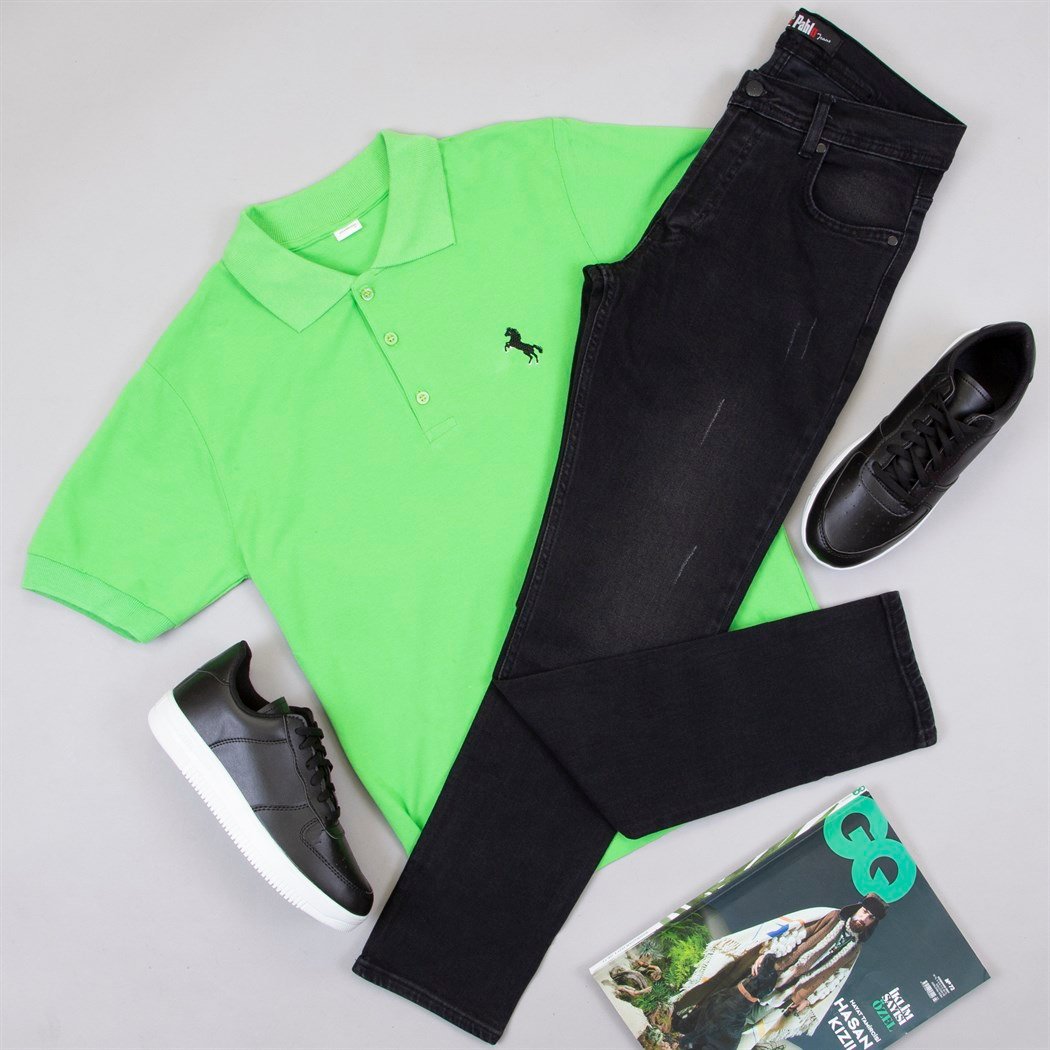 Yeşil Polo Yaka Tişört Pantolon Ayakkabı Kombin