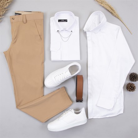 Beyaz Gömlek  Kumaş Pantolon Ayakkabı Kombin