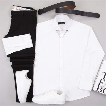 Beyaz Gömlek Siyah Kumaş Pantolon Ayakkabı Kombin
