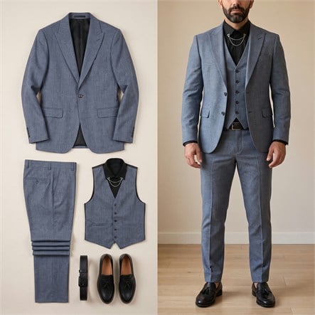 Gri Takım Elbise Kombini Erkek | Slim Fit Şık Komple Set
