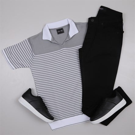 Gri Triko Polo Yaka Tişört Siyah Pantolon Ayakkabı Kombin