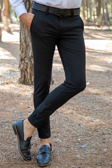 Likralı slim fit siyah kumaş pantolon