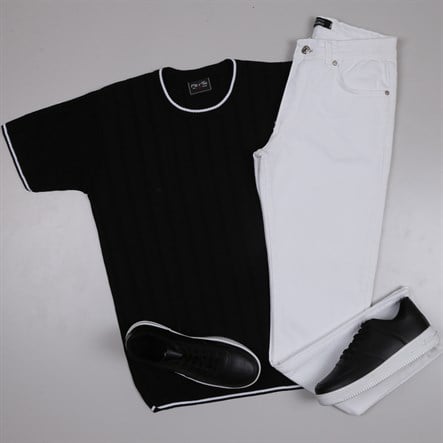 siyah bisiklet yaka Triko Polo Yaka Tişört  pantolon  ayakkabı Kombin