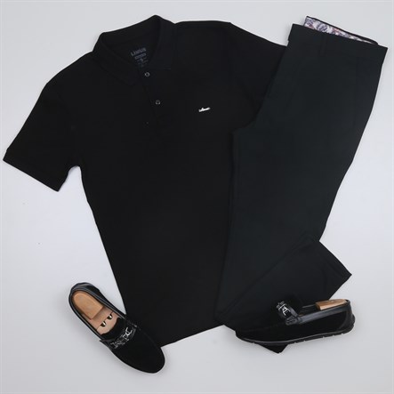 Siyah Polo Yaka Tişört Kot Pantolon Kombini Erkek | Slim Fit Şık Günlük Set
