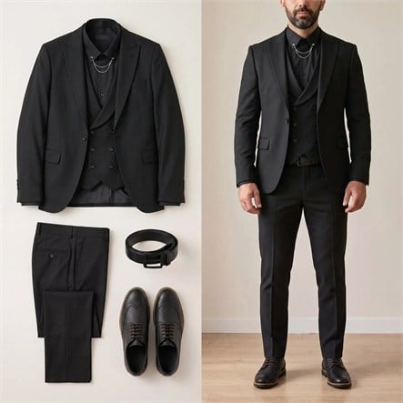 Siyah Takım Elbise Kombini Erkek | Slim Fit Şık Komple Set 