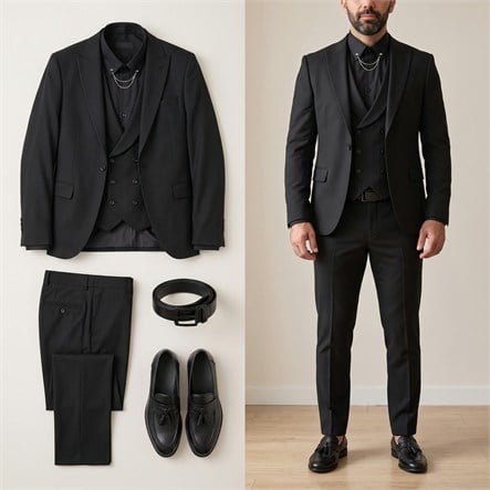 Siyah Takım Elbise Kombini Erkek | Slim Fit Şık Komple Set 