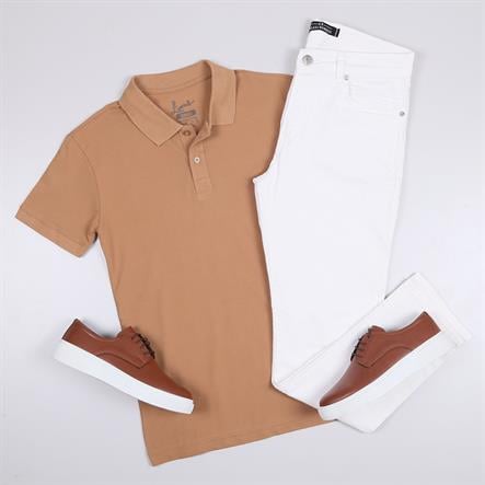 Taba Polo Yaka Tişört Pantolon Ayakkabı Kombin