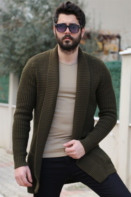 Yakalı Haki Uzun Hırka