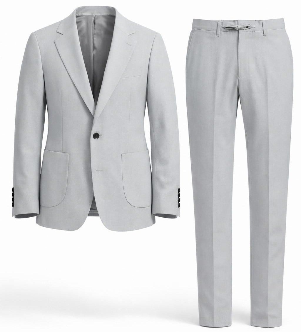 Açık Gri Gofre Kumaş Ceket  Pantolon Kombini