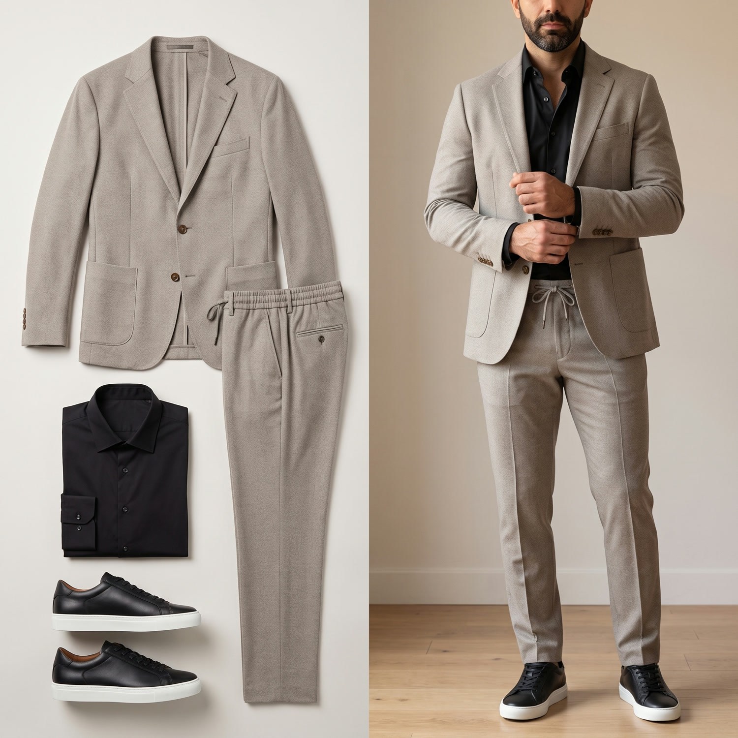Açık Gri Spor Takım Elbise Kombini Erkek | Slim Fit Şık Günlük Set