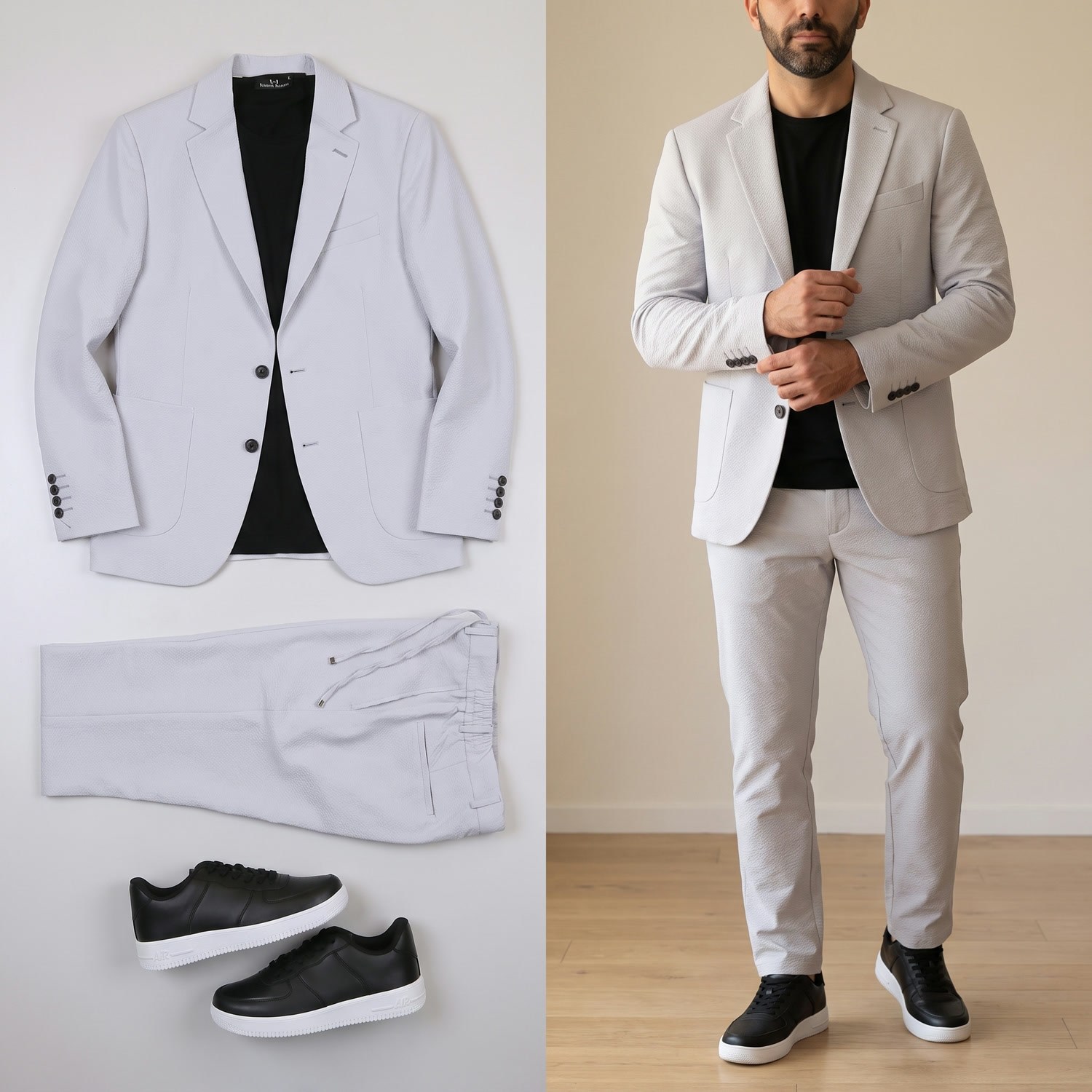 Açık Gri Spor Takım Elbise Kombini Erkek | Slim Fit Şık Günlük Set 