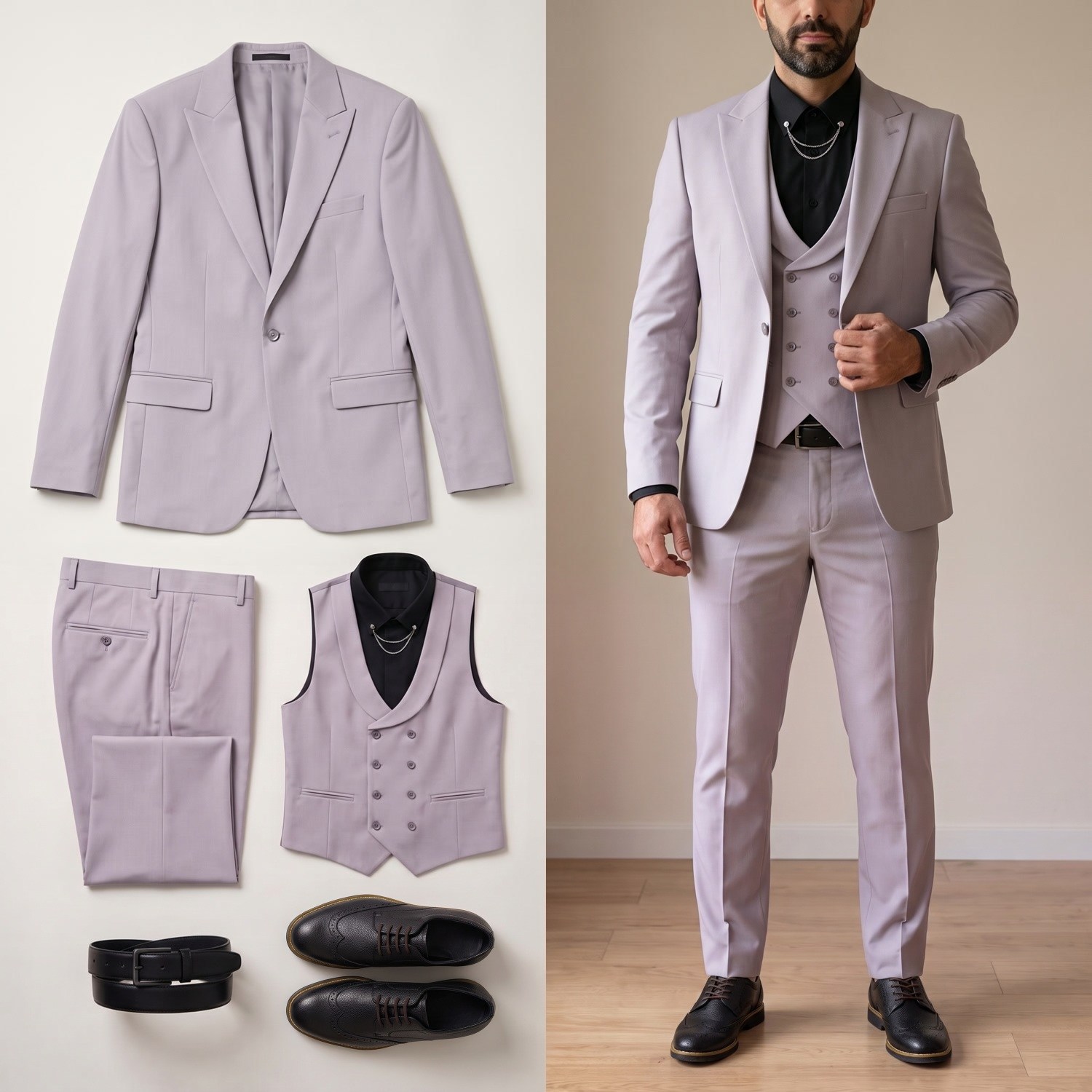 Açık Gri Takım Elbise Kombini Erkek | Slim Fit Şık Komple Set 