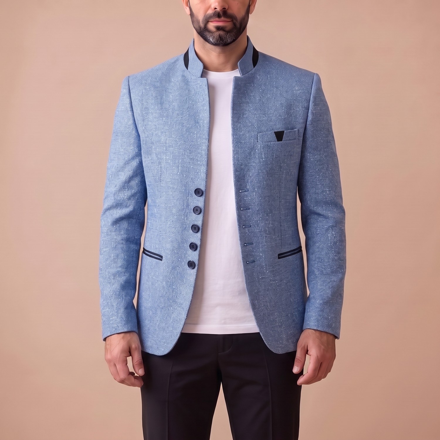 Açık Mavi Dik Yaka Blazer Ceket Erkek