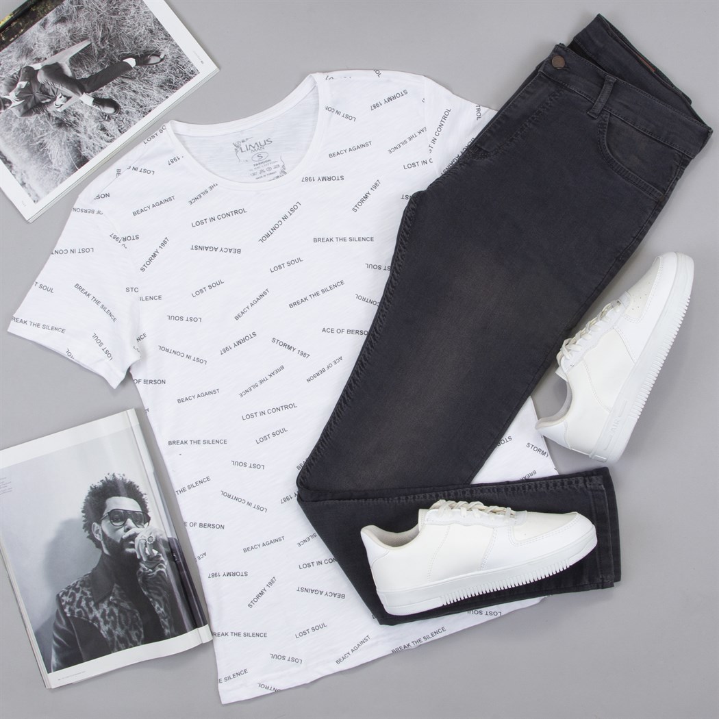 Baskılı Tişört Pantolon Ayakkabı Kombin