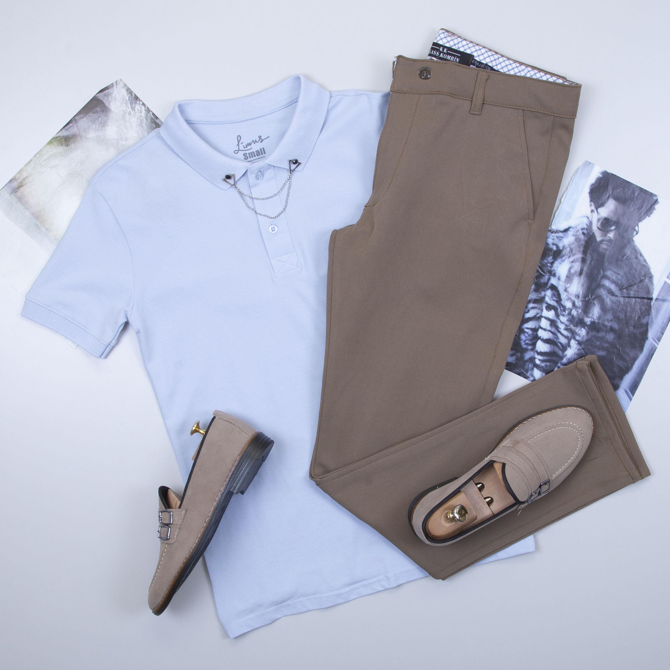 Bebe Mavi Polo Yaka Tişört Pantolon Ayakkabı Kombin