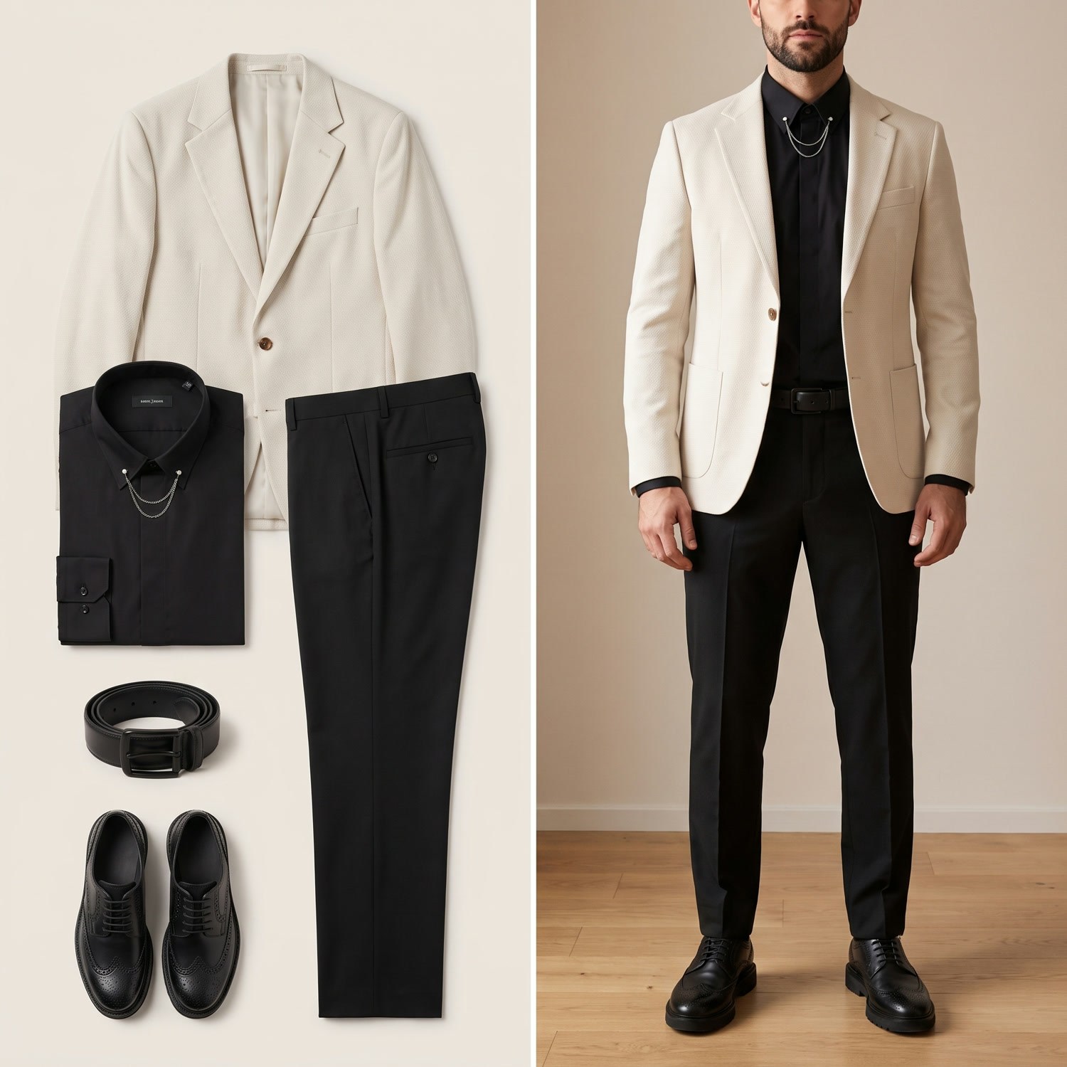 Bej Blazer Ceket Gömlek Pantolon Ayakkabı Kombin