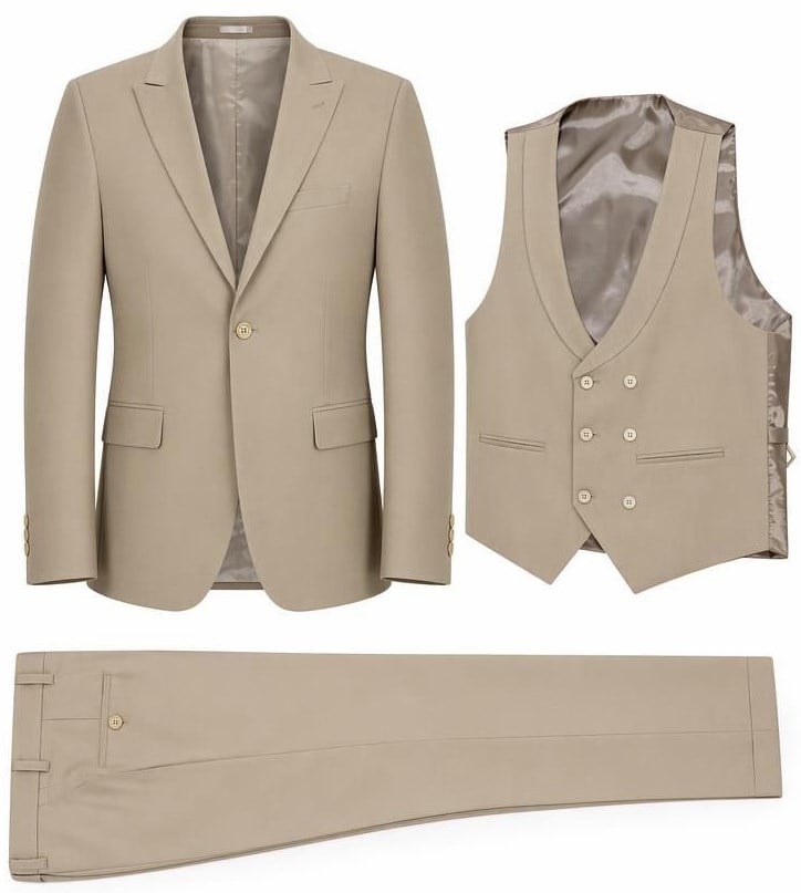 Bej Ceket Yelek  Pantolon Kombini