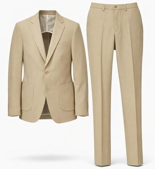 Bej gofre Kumaş Ceket  Pantolon Kombini