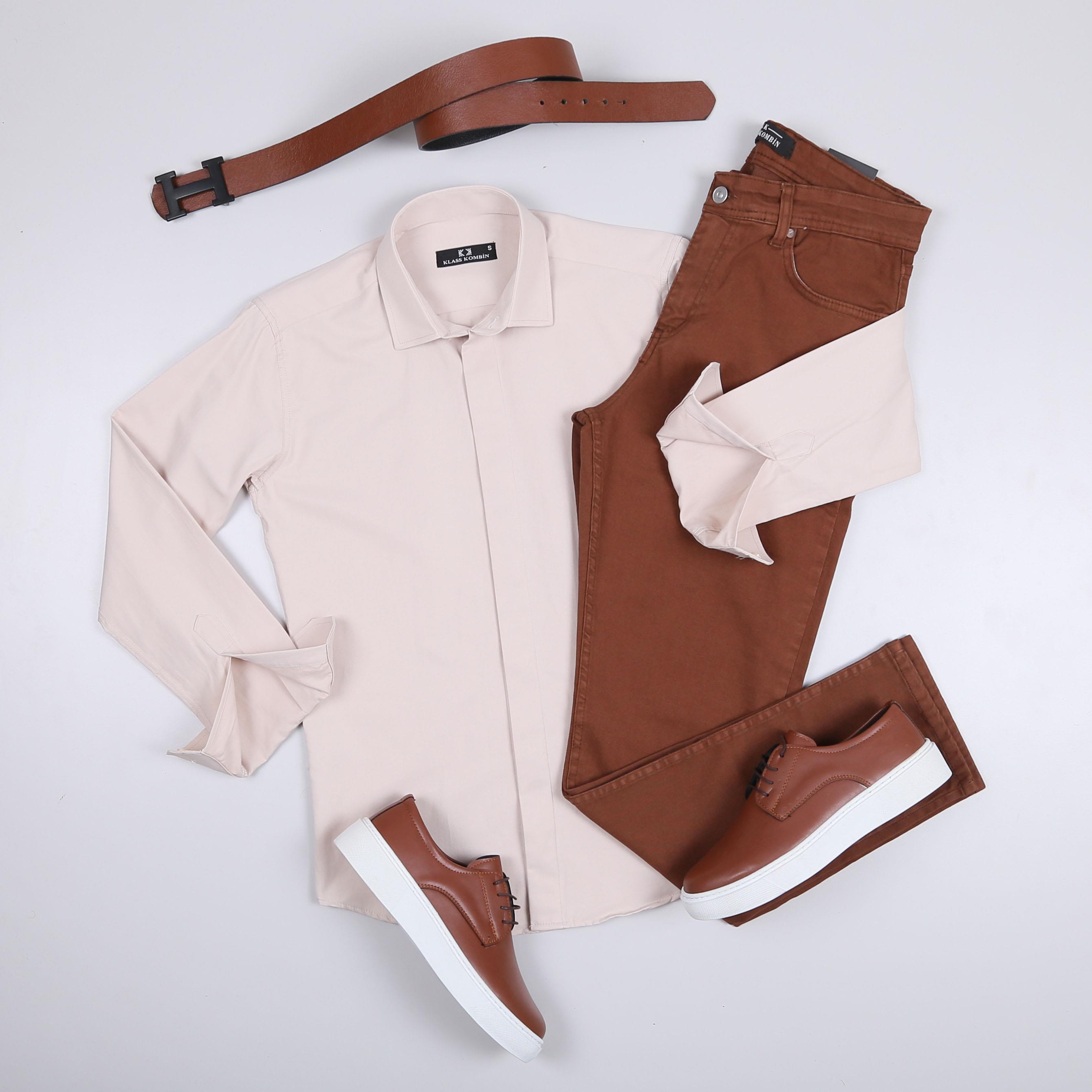 Bej Gömlek Pantolon Ayakkabı Kombin