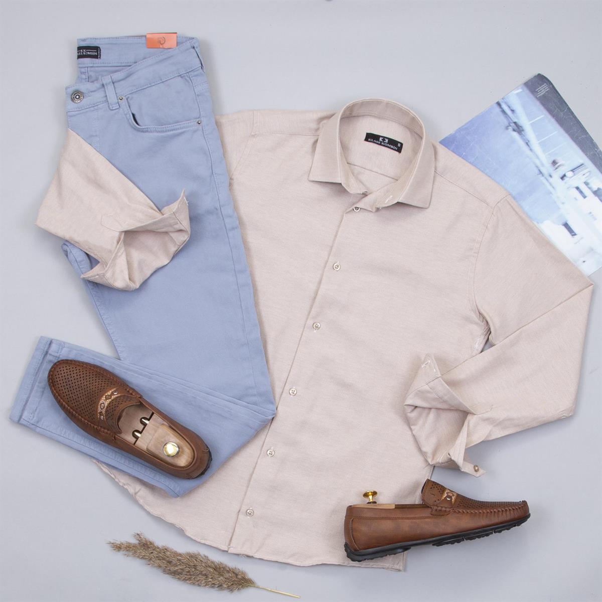 Bej Gömlek Pantolon Ayakkabı Kombin