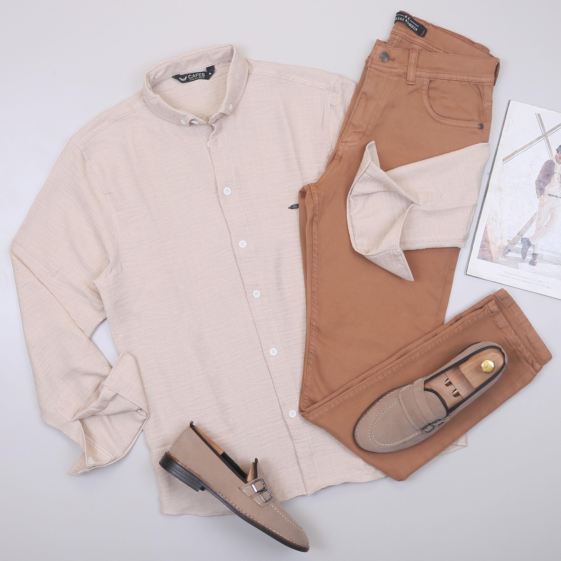 Bej Gömlek Pantolon Ayakkabı Kombin