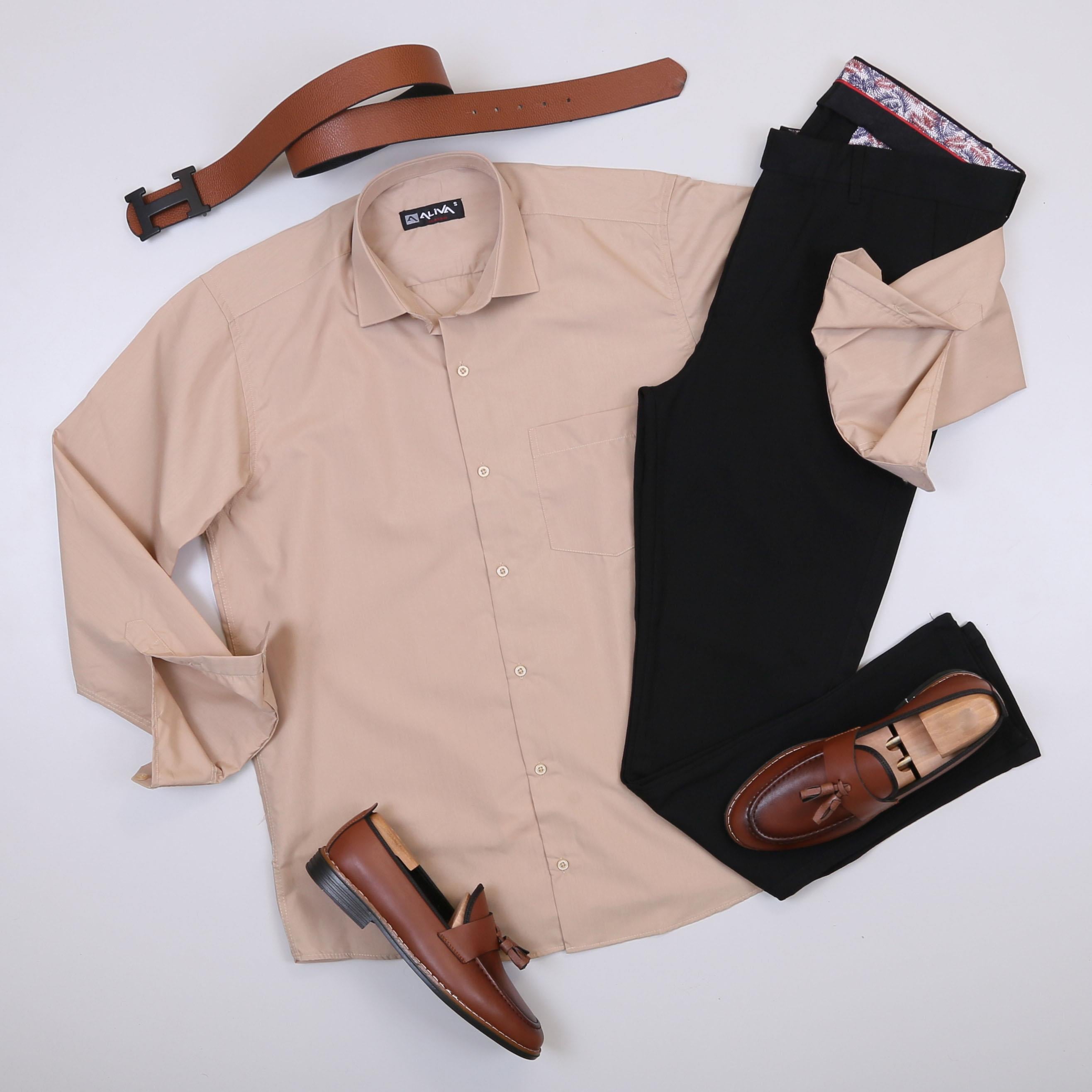 Bej Gömlek Siyah Pantolon Ayakkabı Kombin