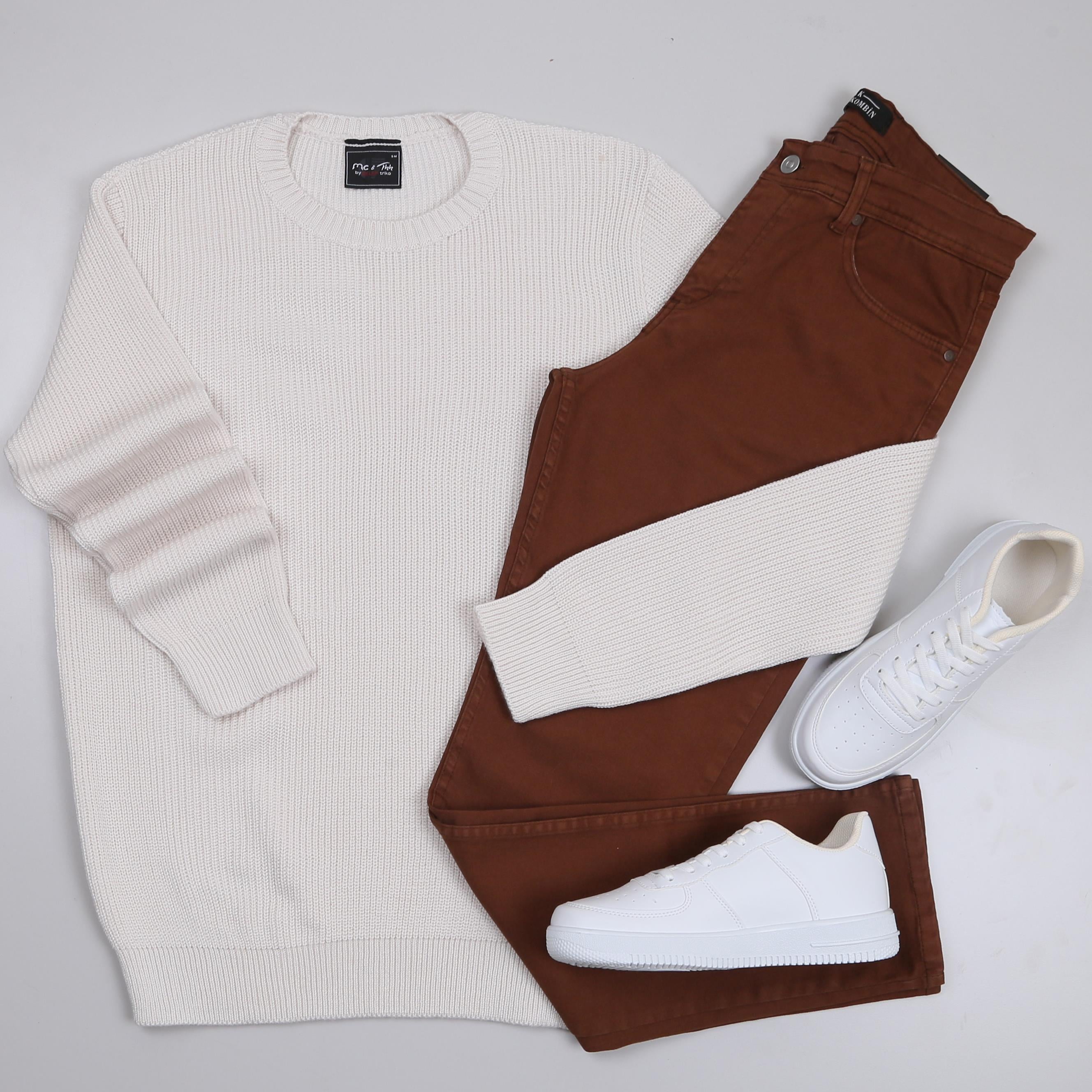 Bej Kazak Kahve Kot Pantolon Ayakkabı Kombini