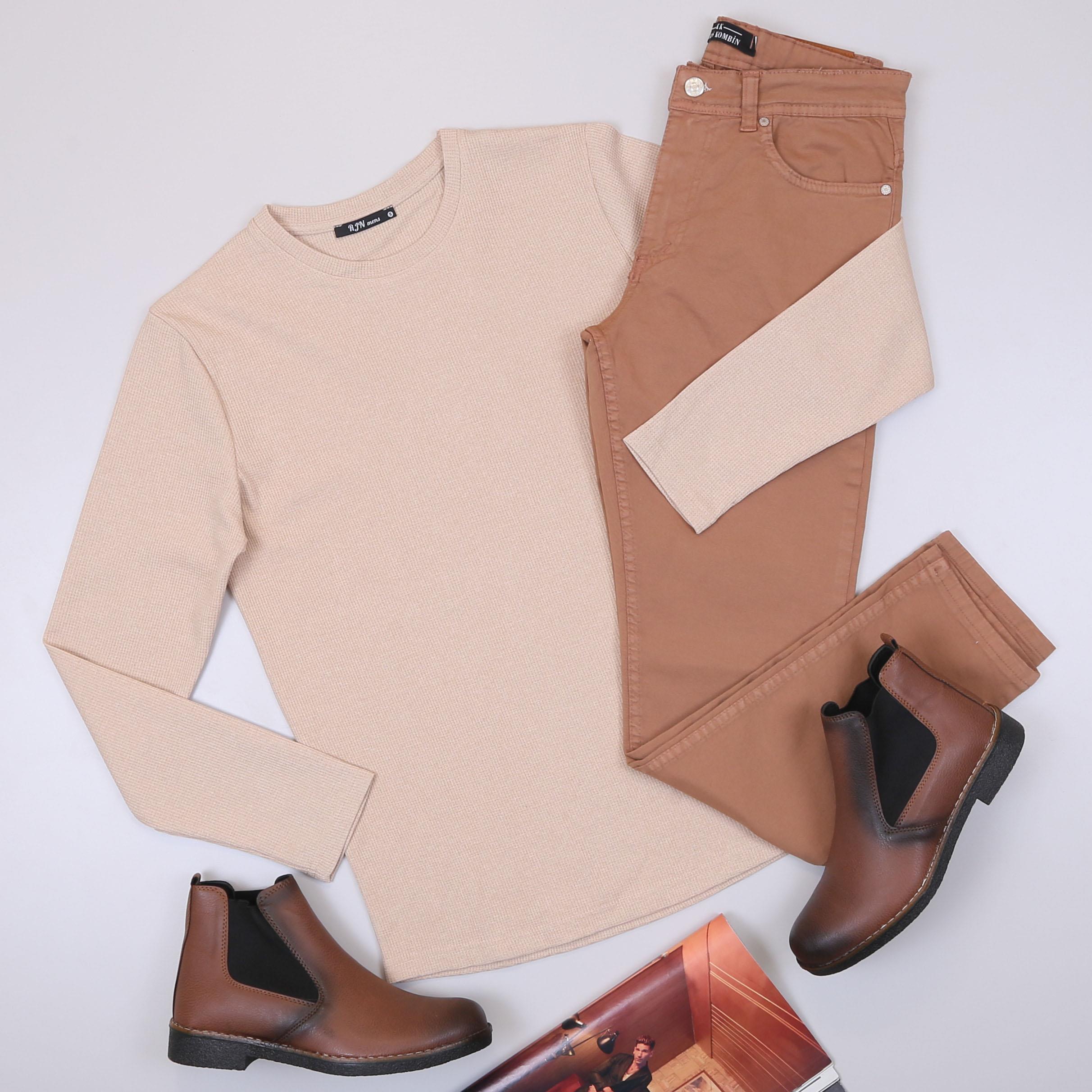 Bej Kazak Pantolon Bot Kombin