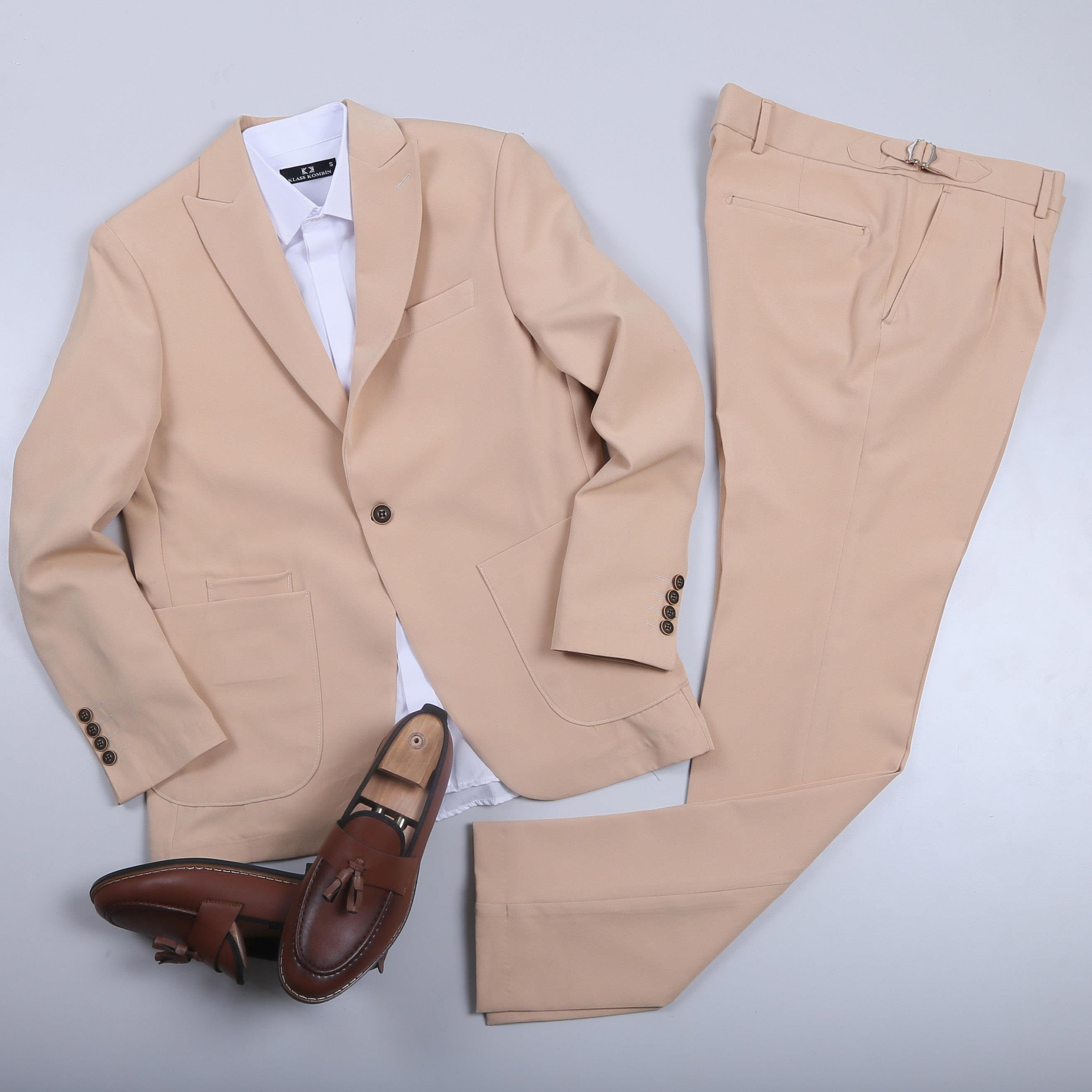 Bej Keten Takım Kombini