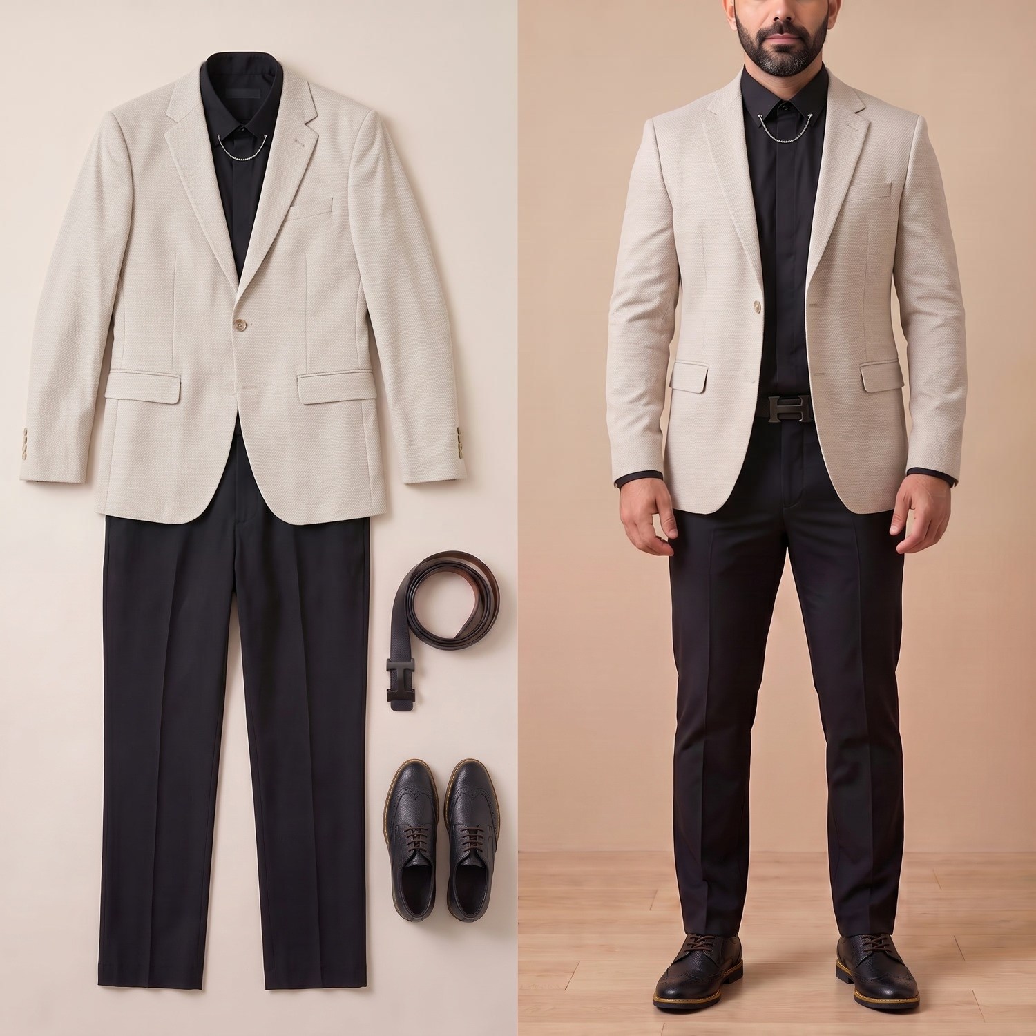 Bej Kırçıllı Blazer Ceket Kombini