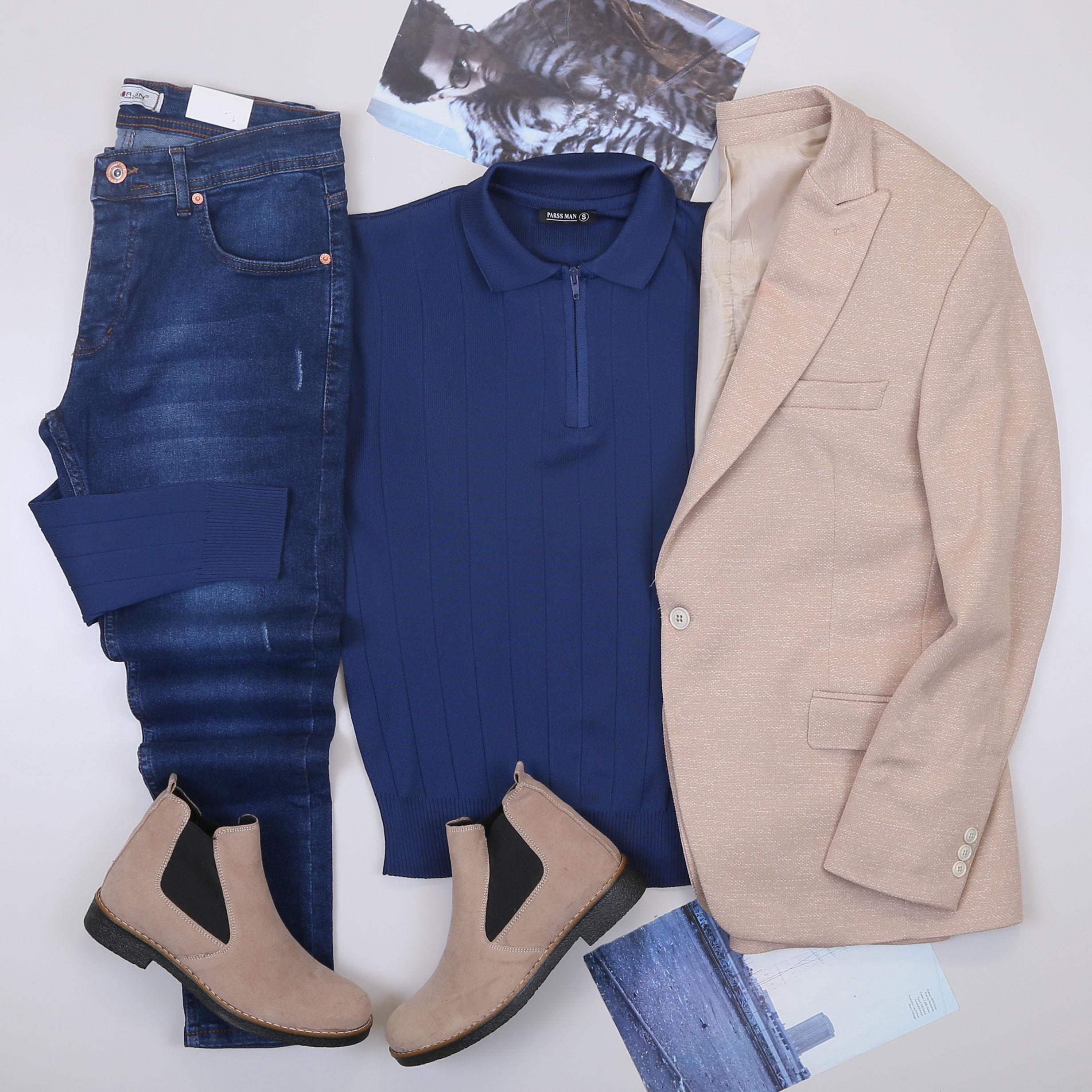 Bej Kırçıllı Blazer Ceket Triko Kazak Pantolon Bot Kombin