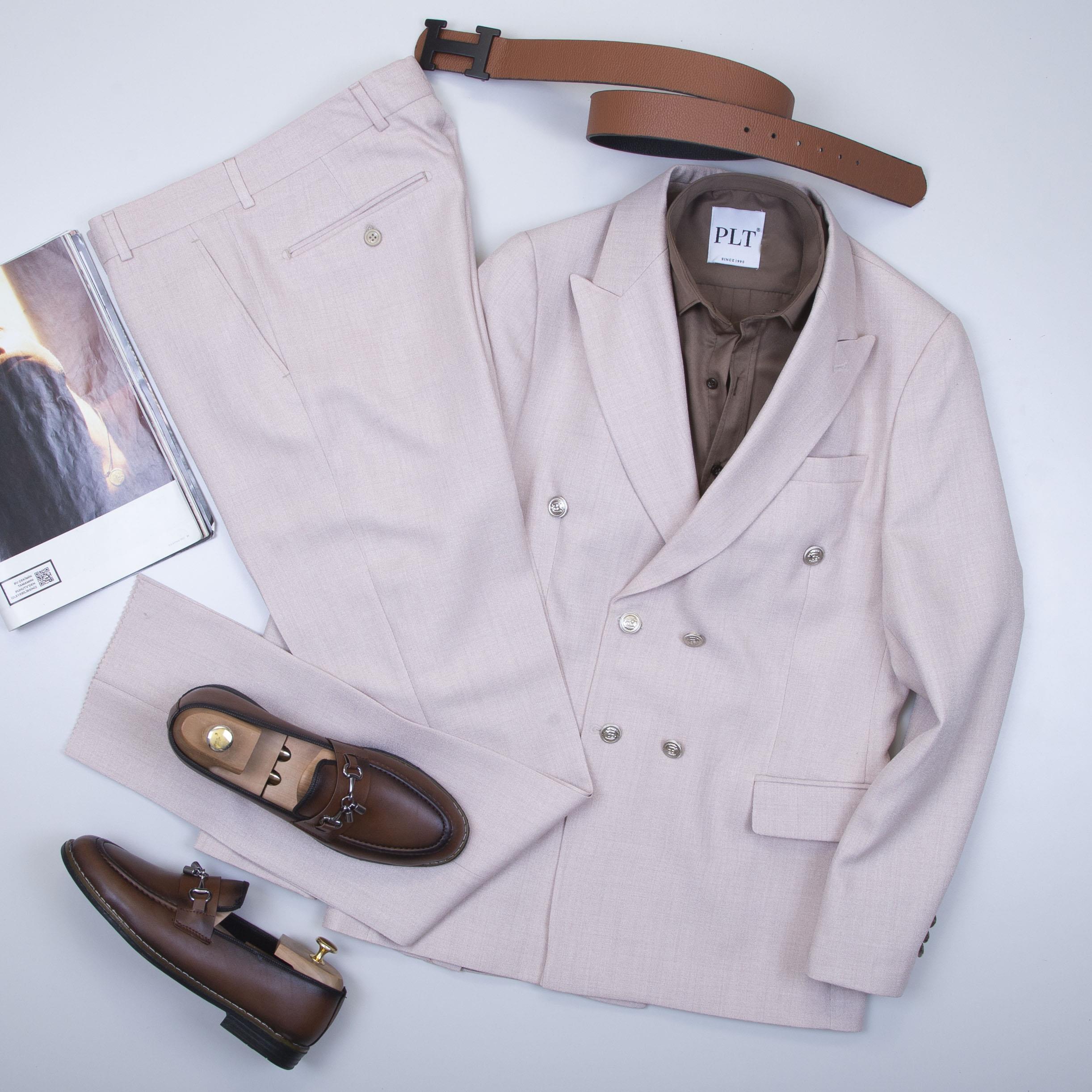 Bej Kruvaze Takım Elbise Kombini