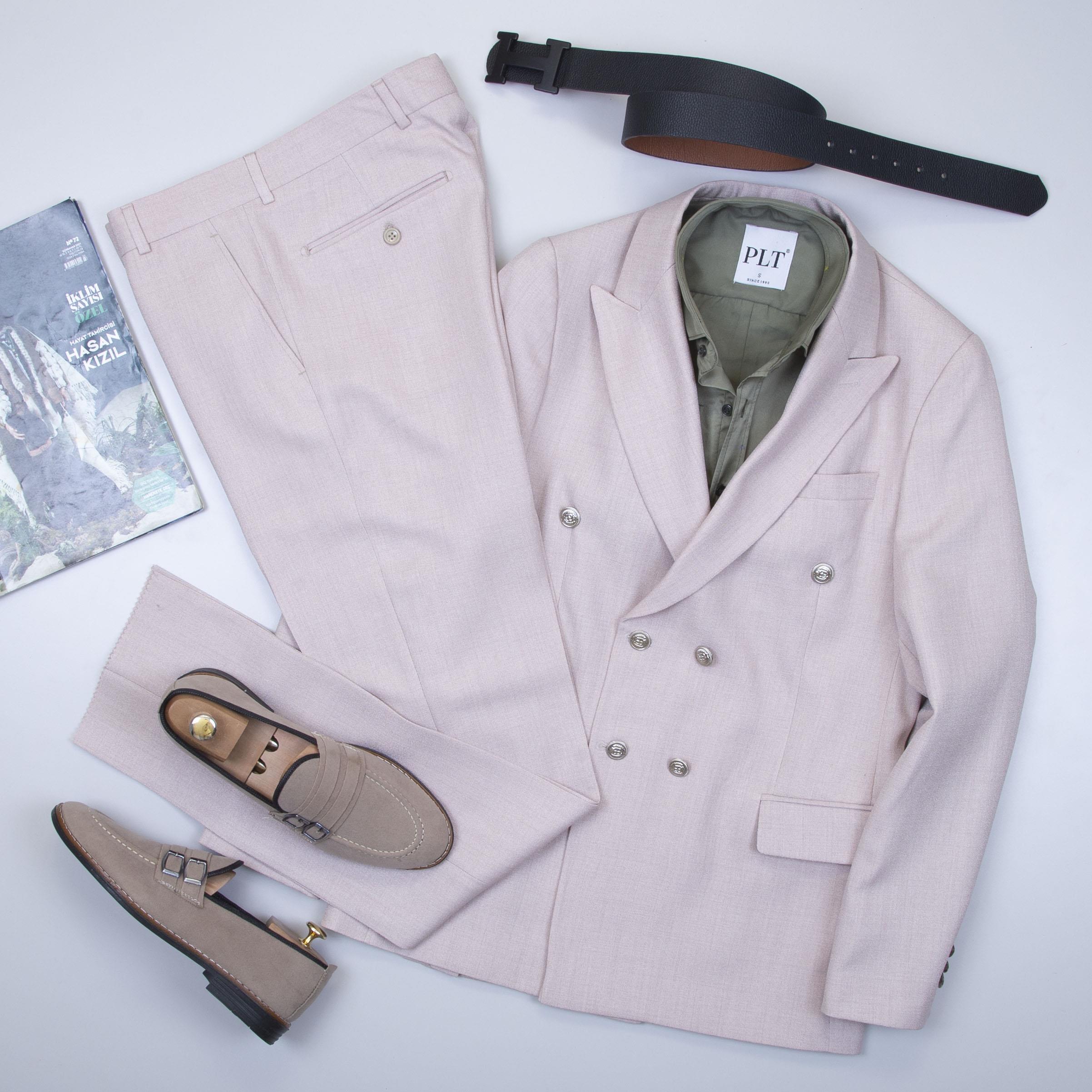 Bej Kruvaze Takım Elbise Kombini