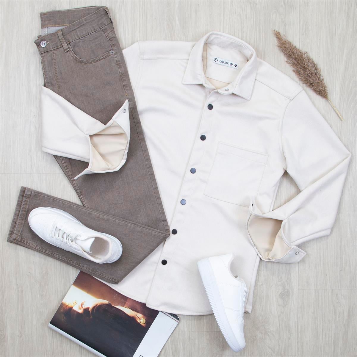 Bej Nubuk Gömlek Pantolon Ayakkabı Kombin