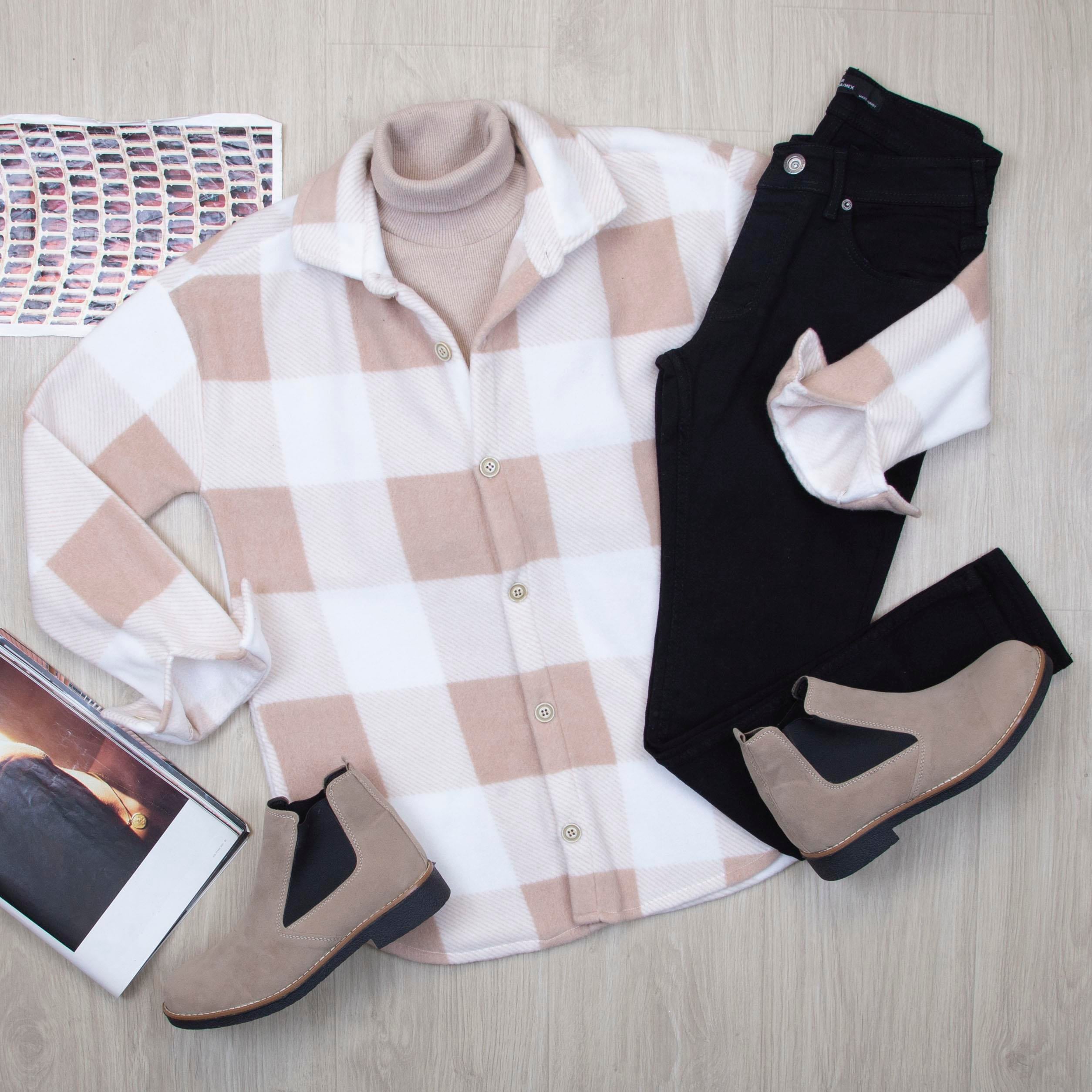 Bej Polar Gömlek Body Pantolon Bot Kombin