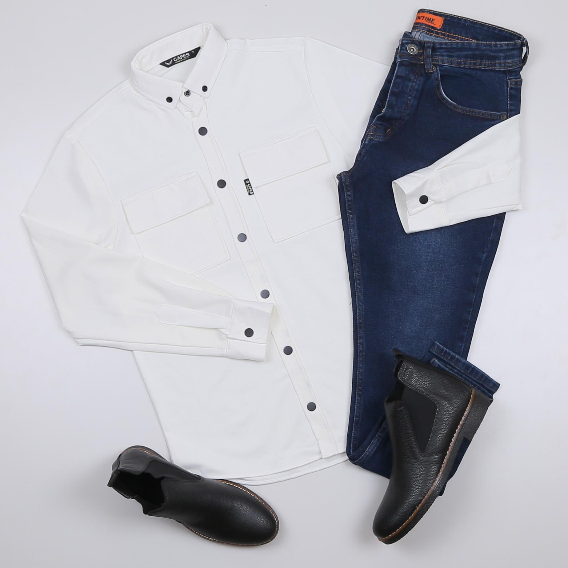 Beyaz Cepli Gömlek Pantolon Bot Kombini