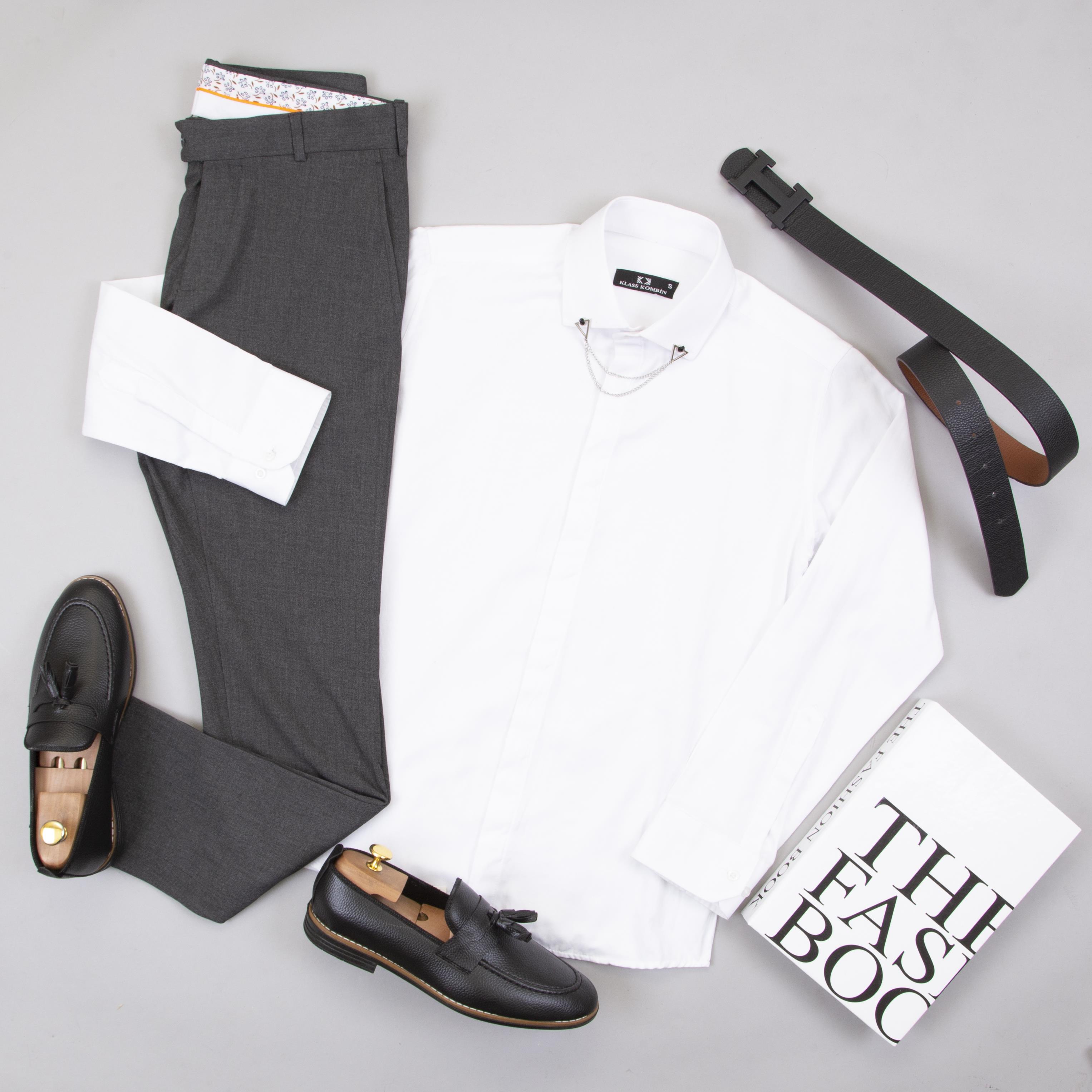 Beyaz Gömlek Füme Pantolon Ayakkabı Kombin