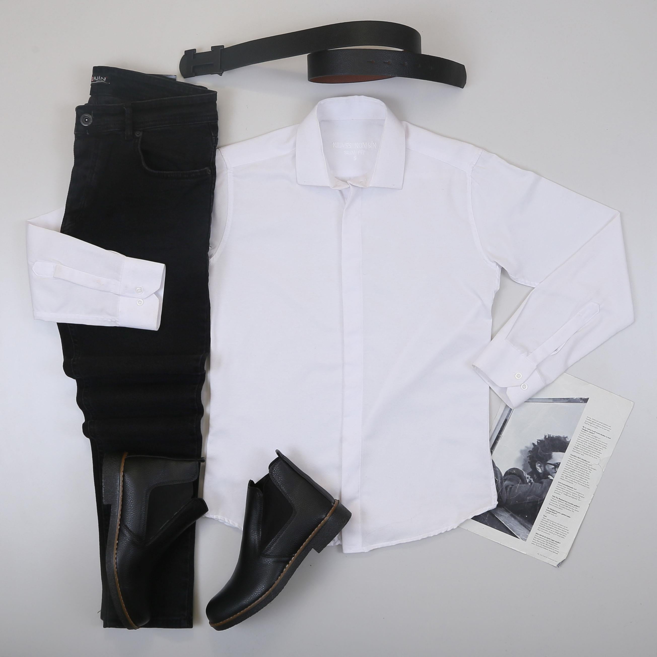 Beyaz Gömlek Pantolon Bot Kombin