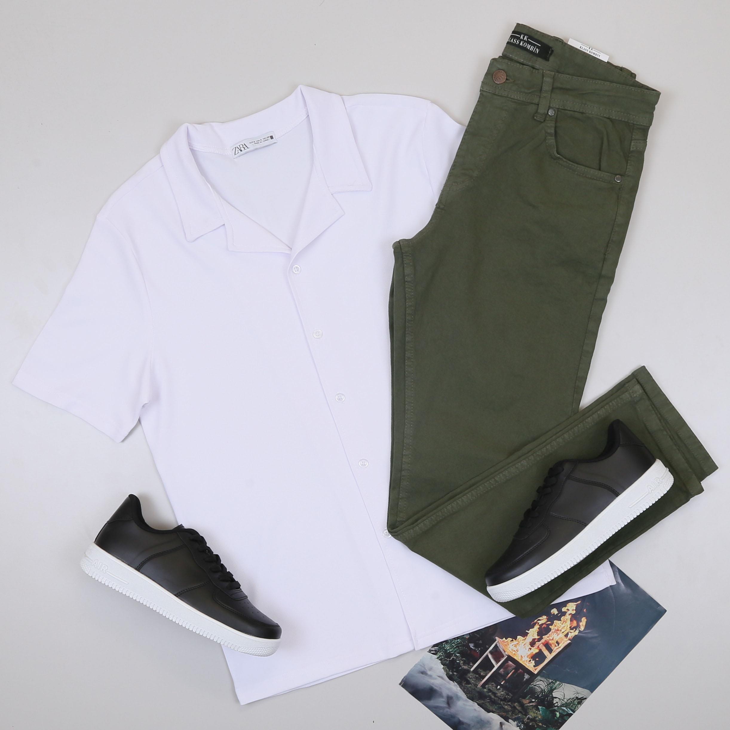 Beyaz Kısa Kollu Gömlek Kombini