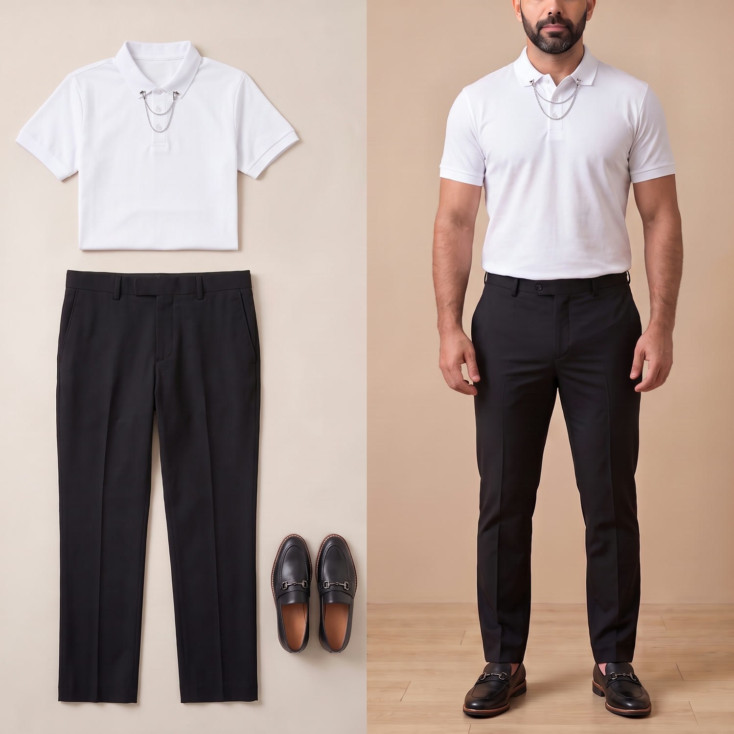 Beyaz Polo Yaka Tişört Kombini Erkek | Slim Fit Şık Komple Set 