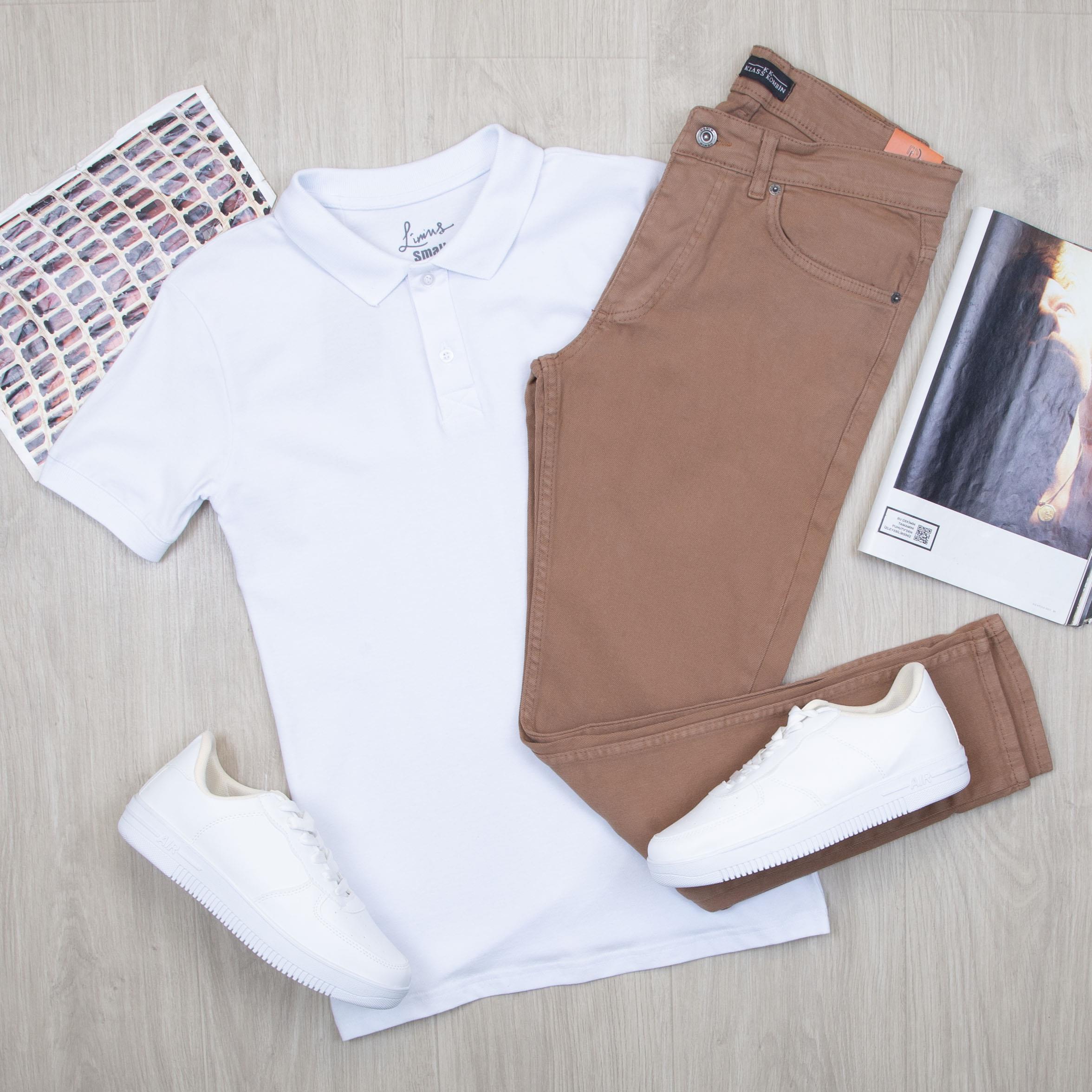 Haki Polo Yaka Tişört Pantolon Ayakkabı Kombin