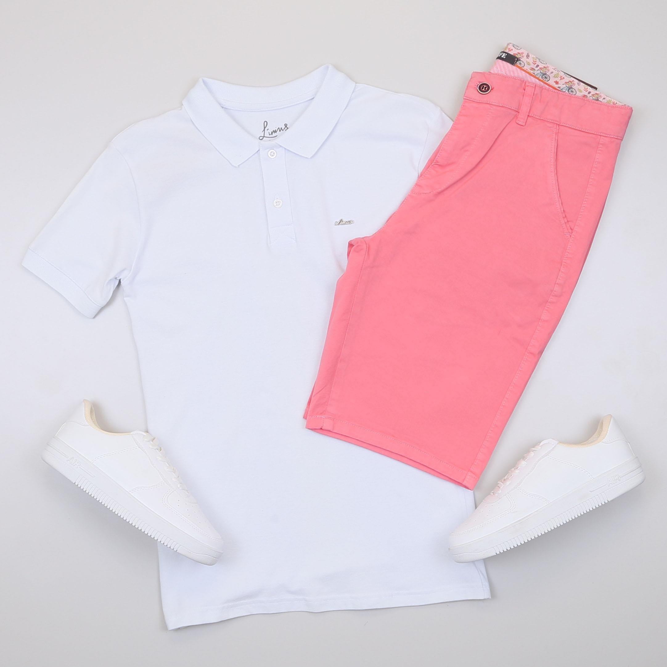 Beyaz Polo Yaka Tişört Şort  Ayakkabı Kombin