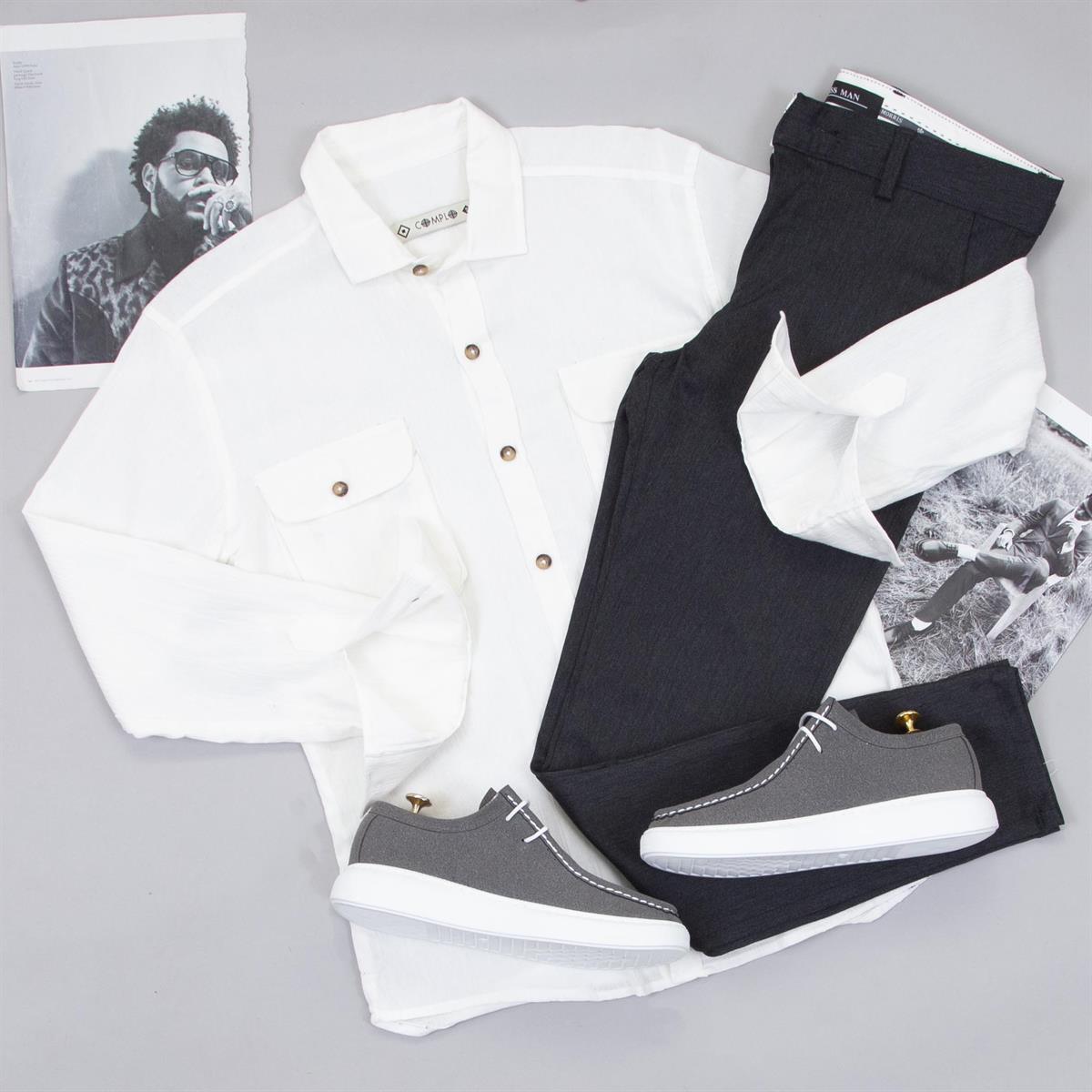 Beyaz Spor Gömlek Pantolon Ayakkabı Kombin