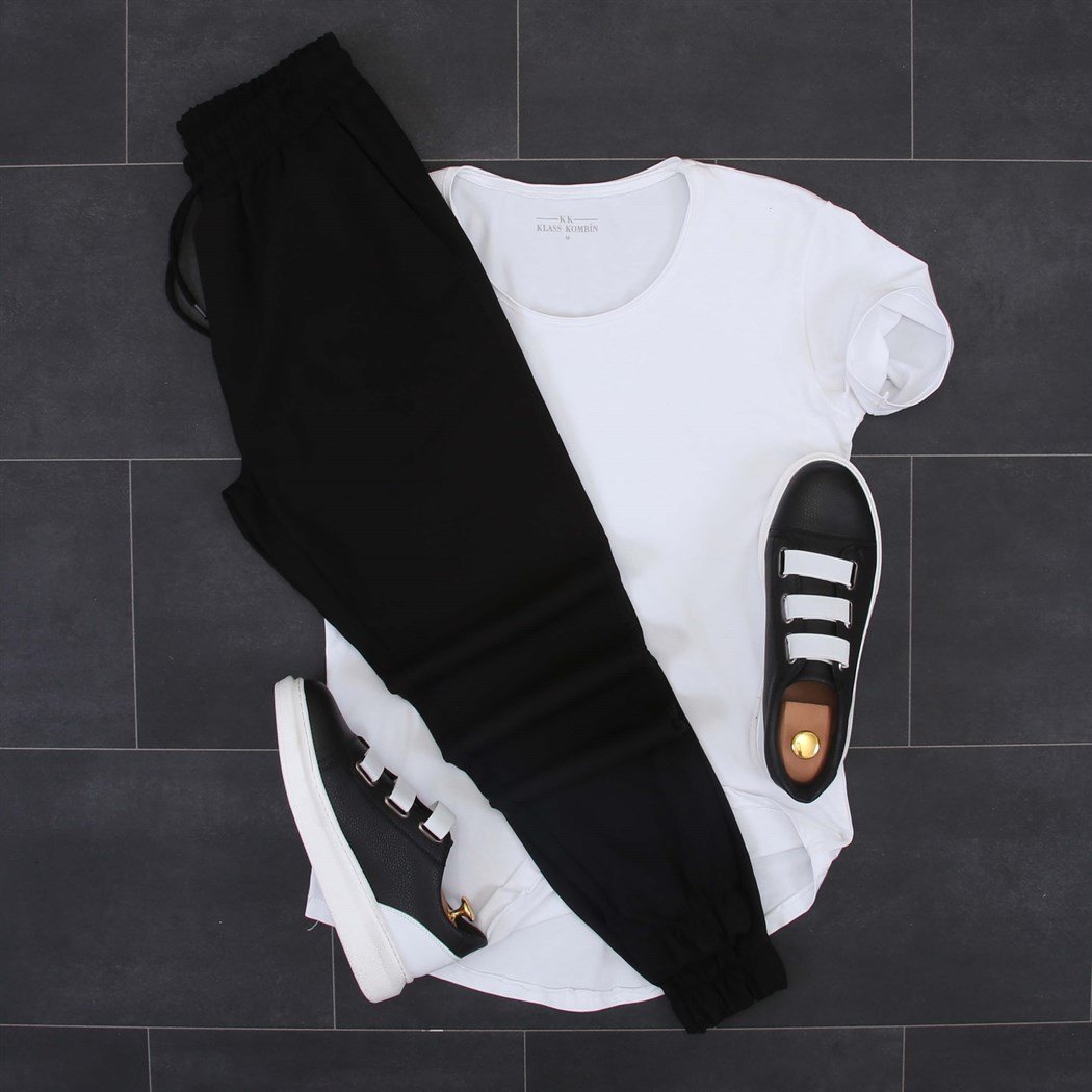 Beyaz T-Shirt Jogger Pantolon Spor Ayakkabı Kombini 