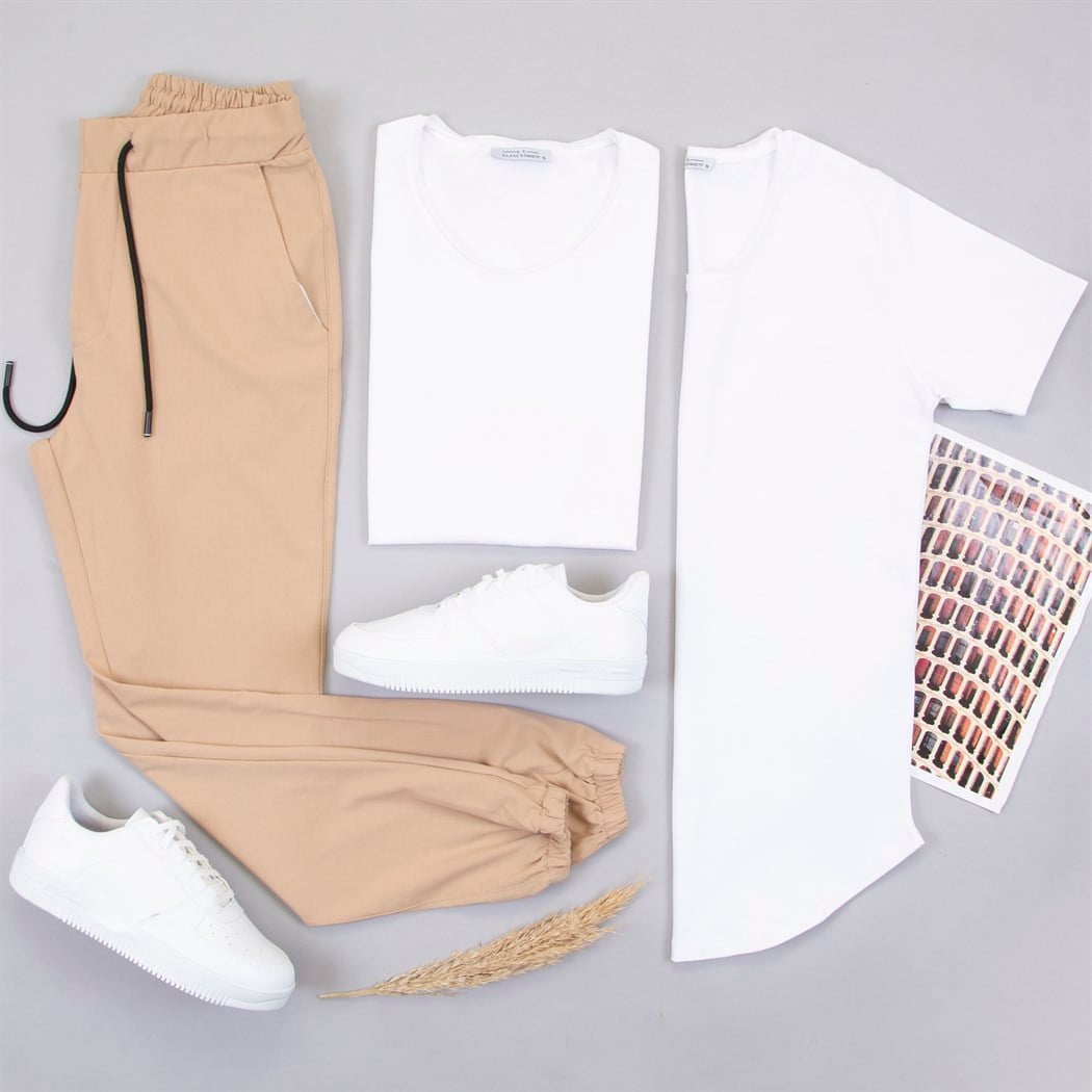 Beyaz Tişört Jogger Pantolon Ayakkabı Kombin