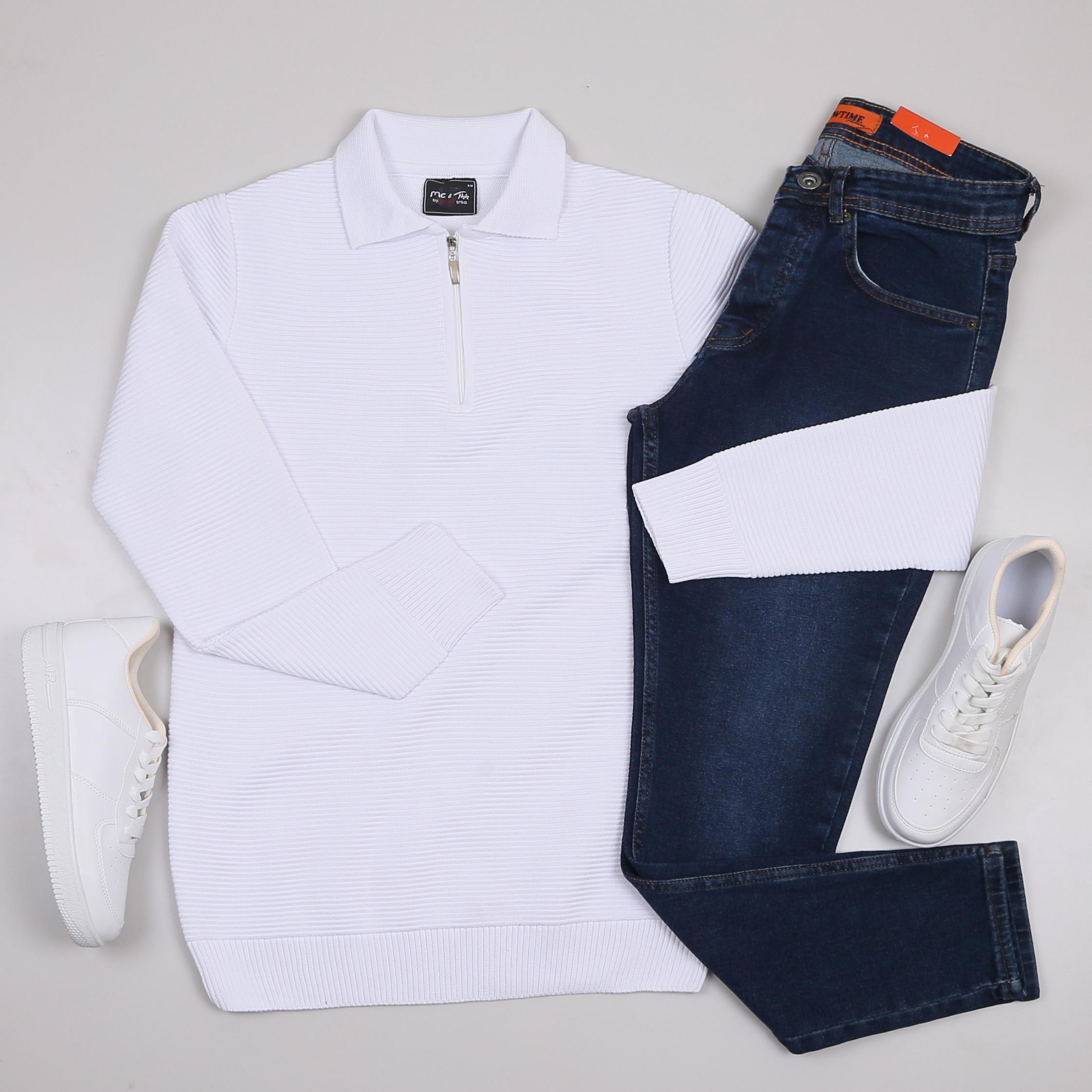 beyaz triko polo yaka kombini