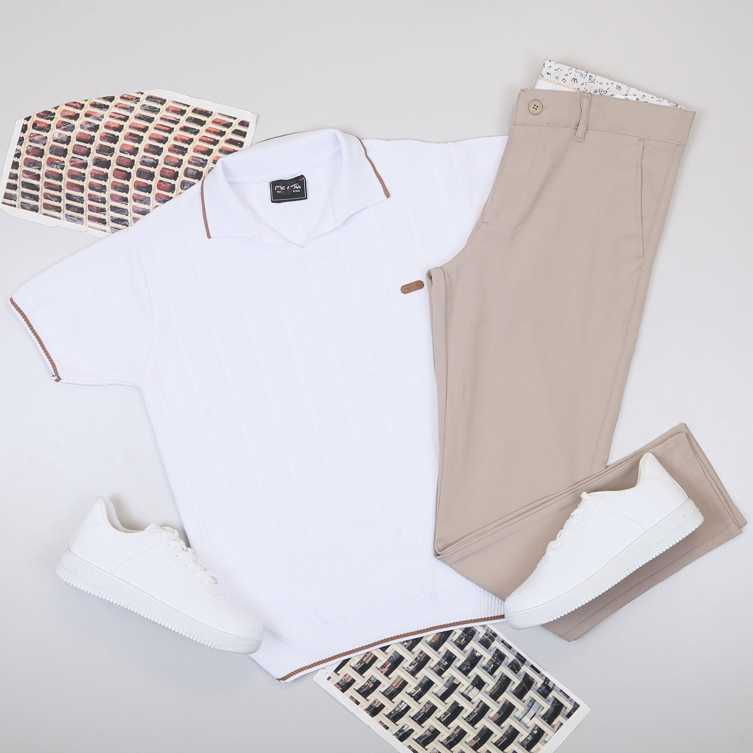Beyaz Triko Polo Yaka Tişört Pantolon Ayakkabı Kombin