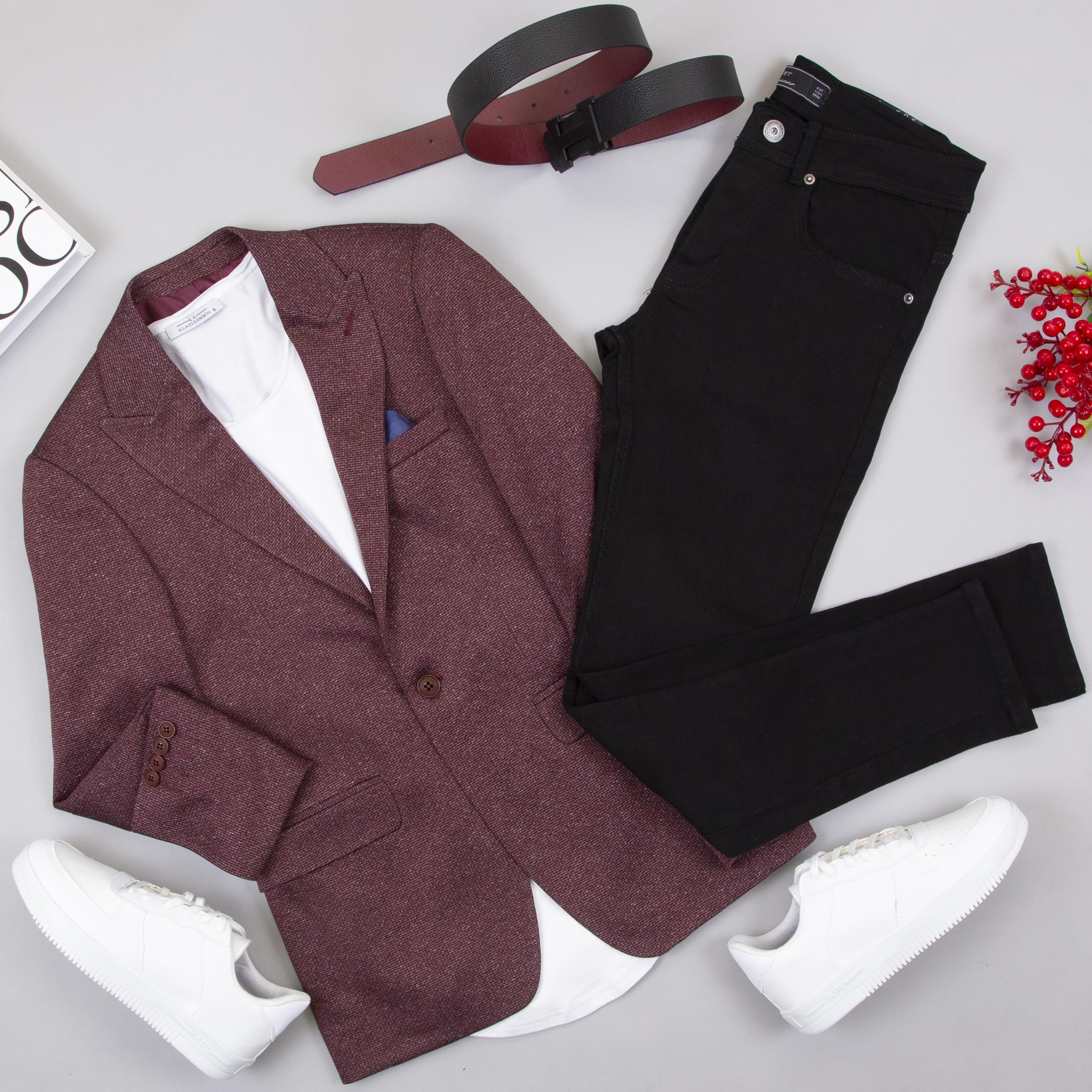 Bordo Blazer Ceket Kombini