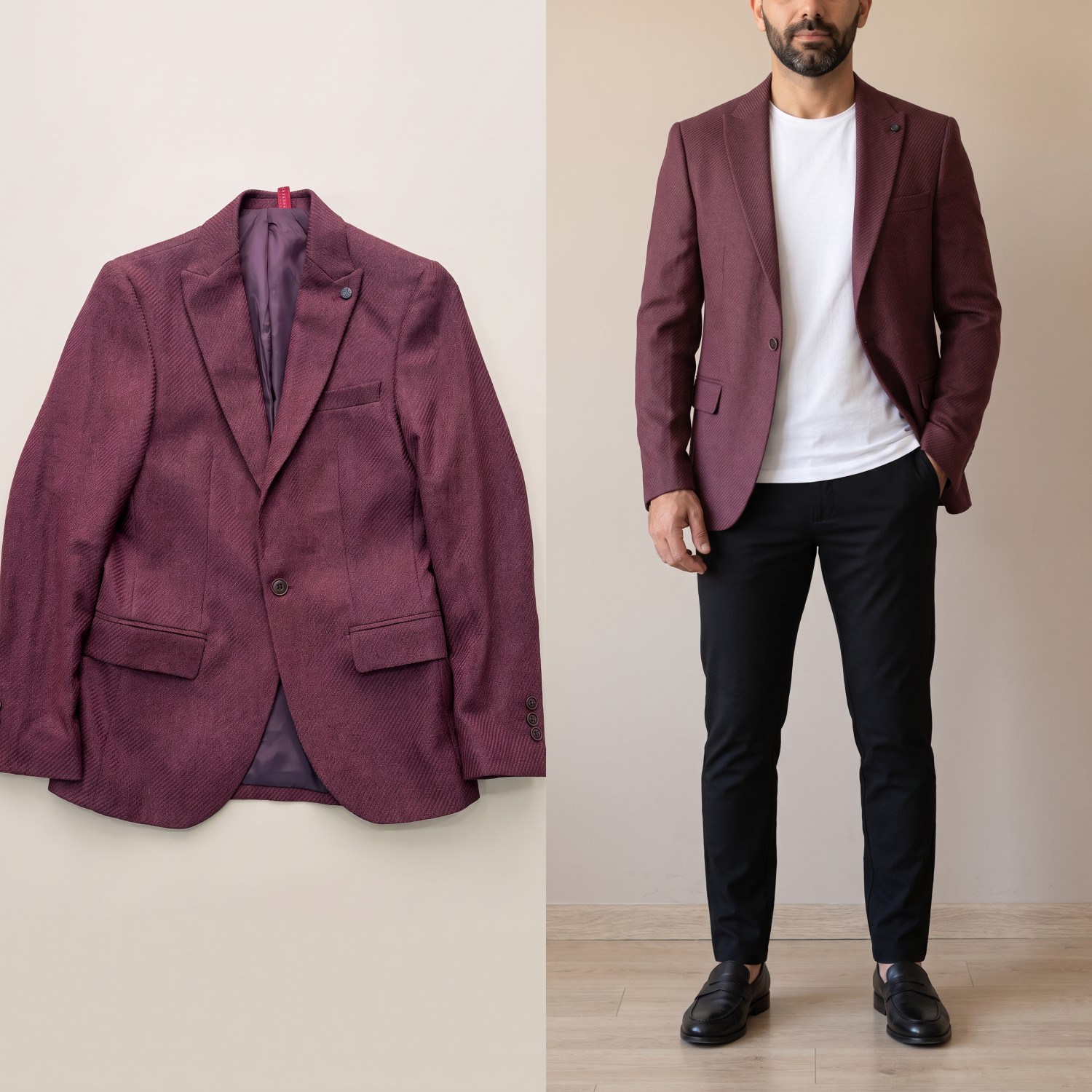 Bordo Blazer Tek Ceket Erkek | Slim Fit İndirimli Blazer