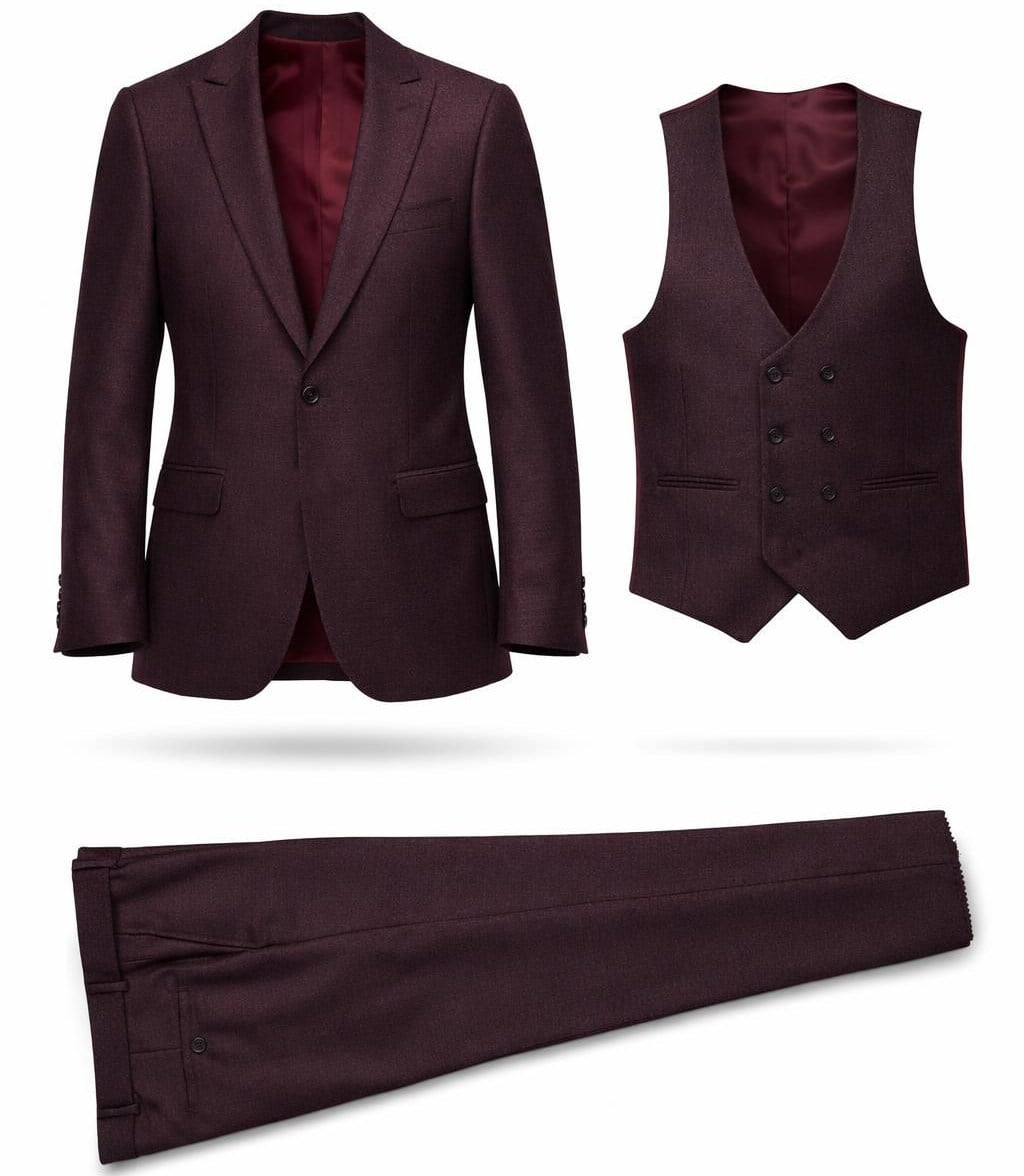 Bordo Ceket Yelek Pantolon Kombini